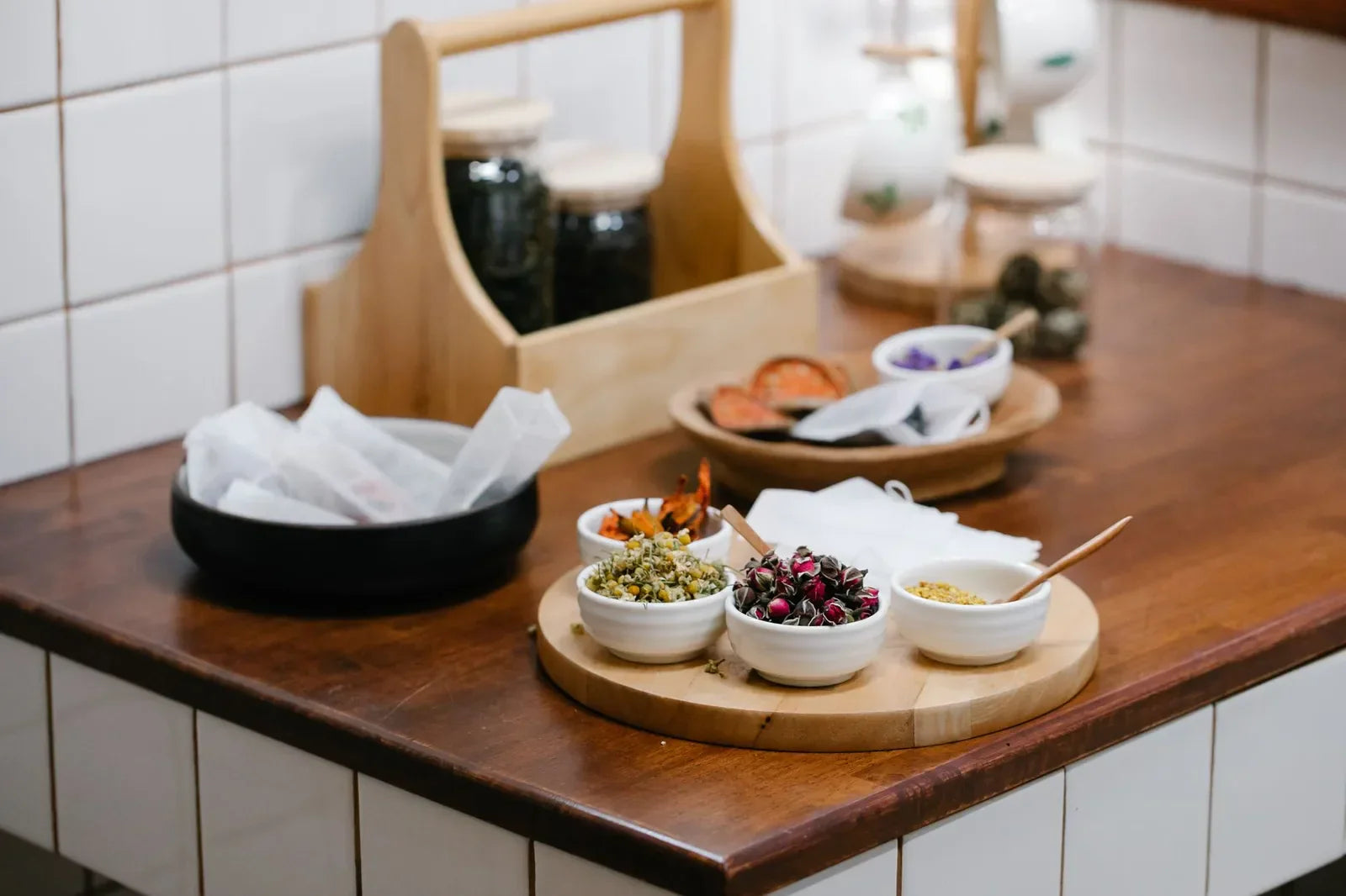 Store spice jars and homemade blends on a counter